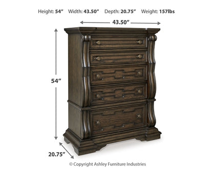 Maylee King Canopy Bed with Mirrored Dresser and Chest