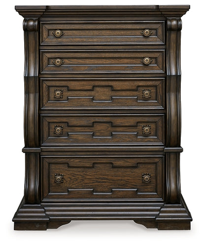 Maylee King Canopy Bed with Mirrored Dresser, Chest and Nightstand