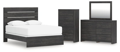 Hollivern Queen Panel Bed with Mirrored Dresser and Chest