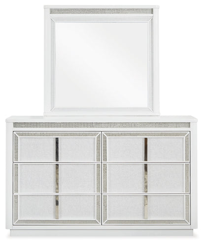 Chalanna King Upholstered Storage Bed with Mirrored Dresser