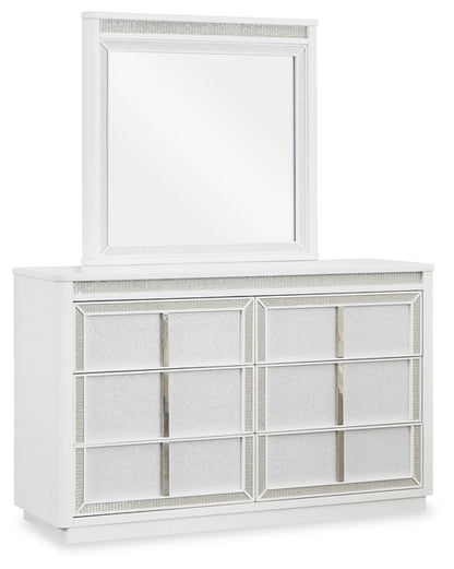 Chalanna King Upholstered Storage Bed with Mirrored Dresser, Chest and Nightstand