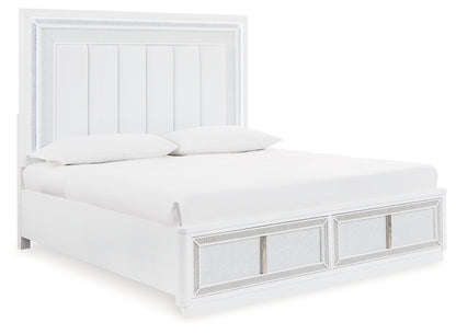Chalanna King Upholstered Storage Bed with Mirrored Dresser, Chest and Nightstand