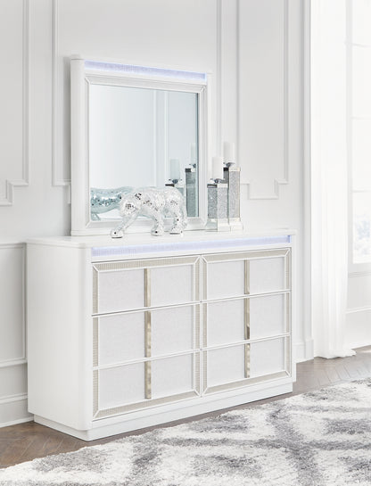 Chalanna King Upholstered Storage Bed with Mirrored Dresser, Chest and Nightstand