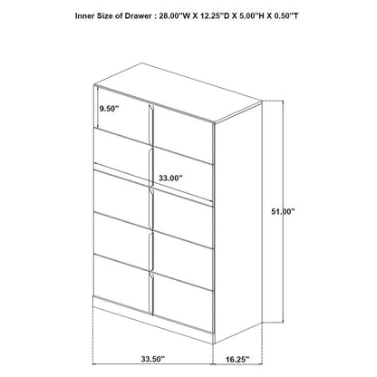Ines 5-drawer Bedroom Chest of Drawers White High Gloss