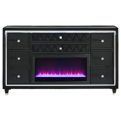 Lorient 8-drawer LED Bedroom Flame Box Dresser Black