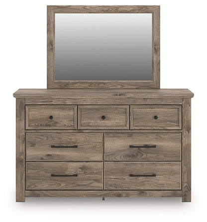 Rusticott King Panel Bed with Mirrored Dresser and Nightstand