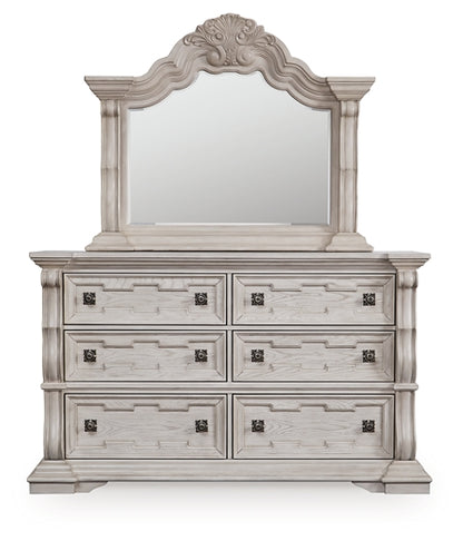 Bruchandi King Upholstered Panel Bed with Mirrored Dresser