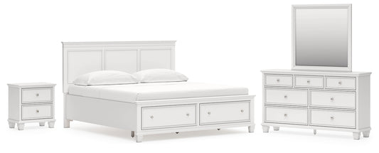 Fortman King Panel Storage Bed with Mirrored Dresser and Nightstand